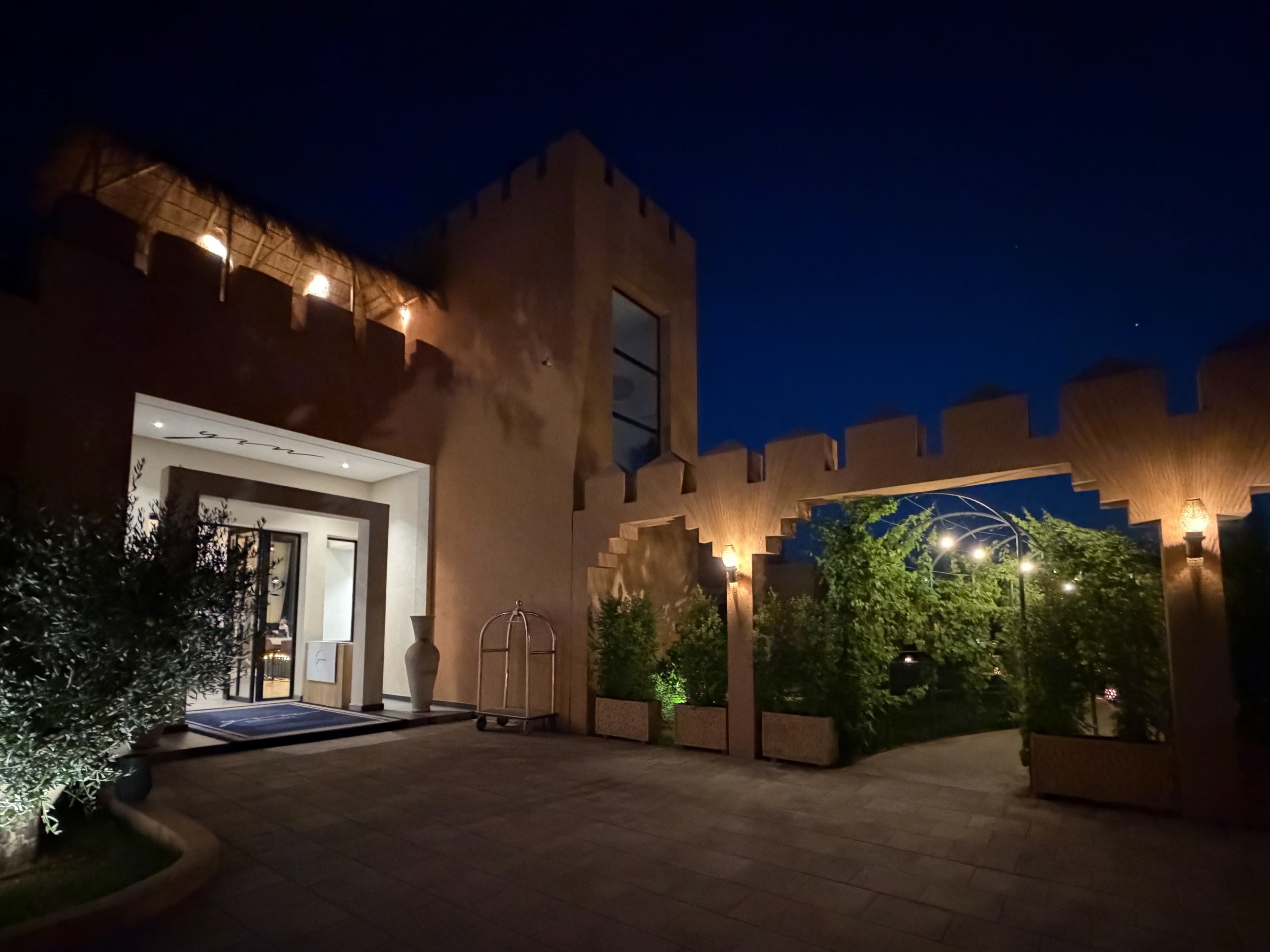 Yin Hotel courtyard and façade illuminated at night